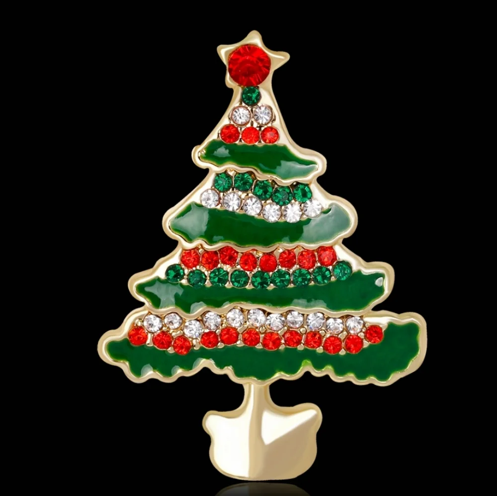Small Red Green Gold Christmas Tree Brooch Pin
